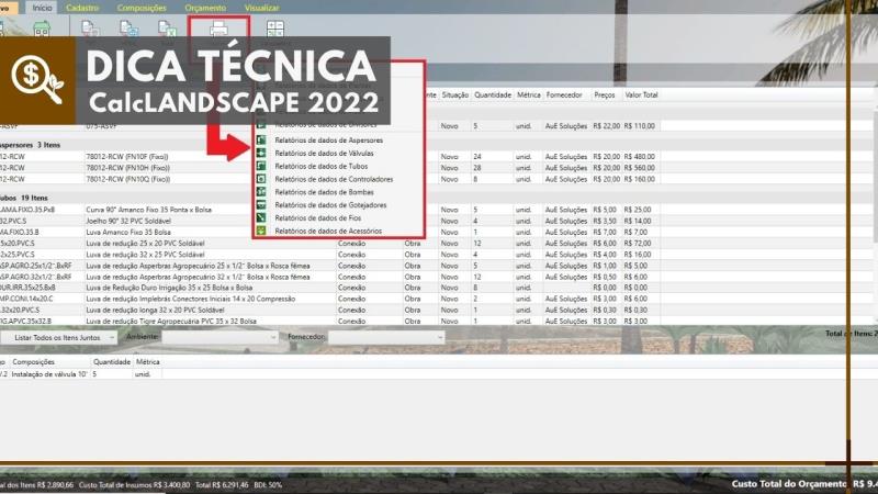 CalcLANDSCAPE 2022: Gerar relatórios e orçamentos profissionais