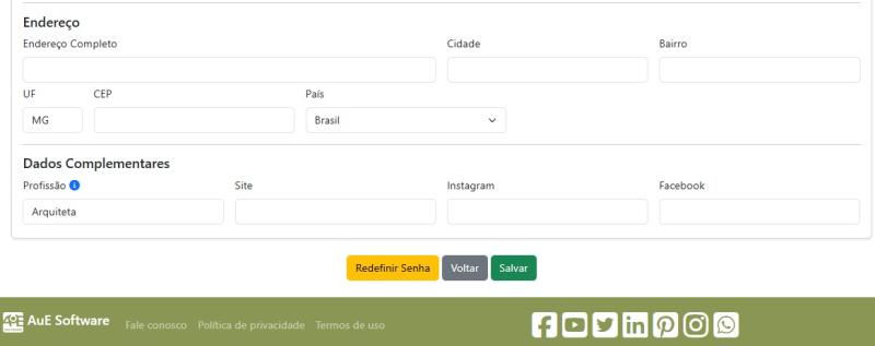 Página de informações pessoais Página de informações pessoais