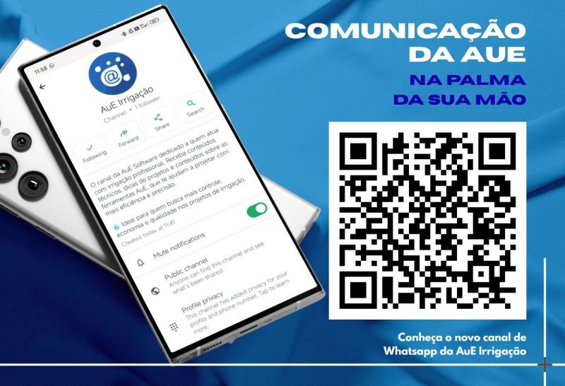 Novo canal da AuE Software no WhatsApp facilita o acesso a conteúdos de irrigação