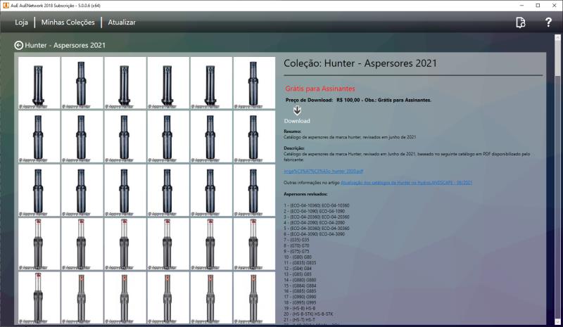Atualização dos catálogos da Hunter no HydroLANDSCAPE - 06/2021
