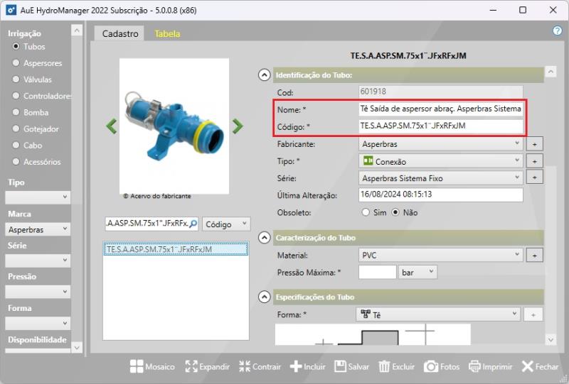 Exemplo no no cadastro do HydroMANAGER