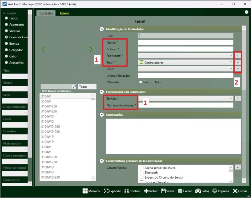 Preenchimento de dados para cadastro de controlador