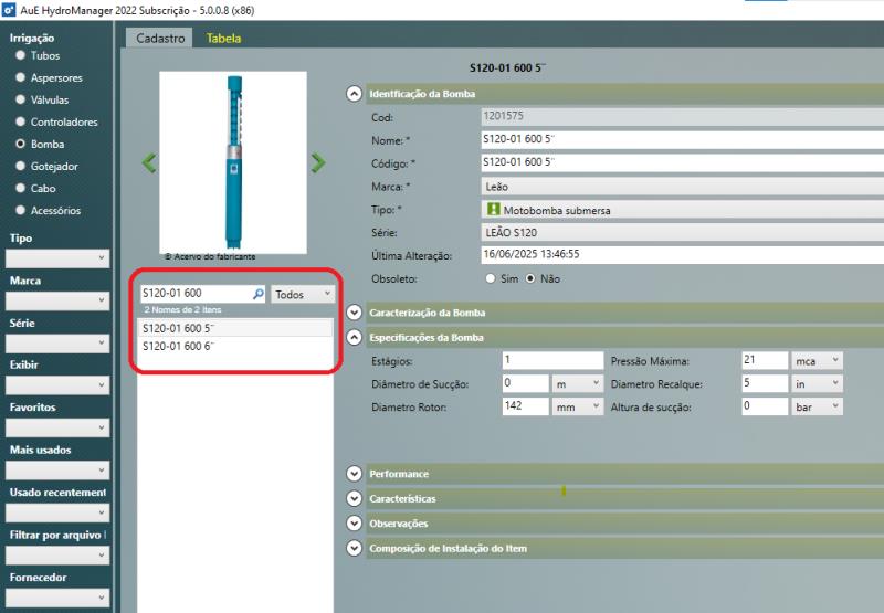 Itens cadastrados no HydroManager