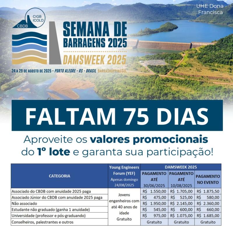Semana de Barragens 2025 – Damsweek: Porto Alegre será o epicentro da engenharia de barragens