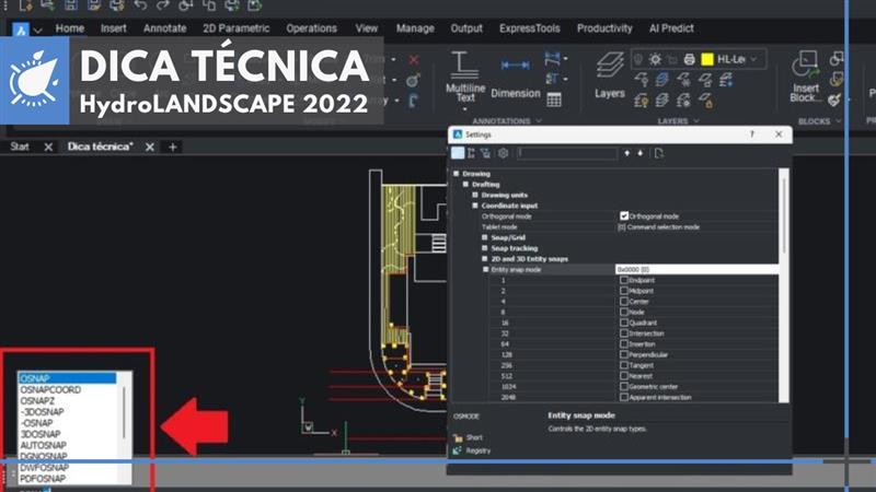 HydroLANDSCAPE 2022: Como ativar o Osnap