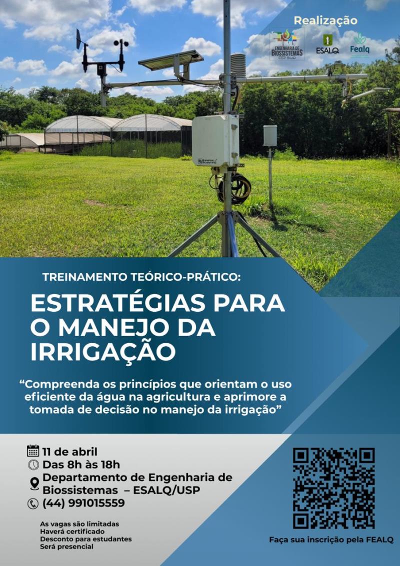Manejo da Irrigação é Tema de Treinamento na ESALQ/USP em Abril de 2026